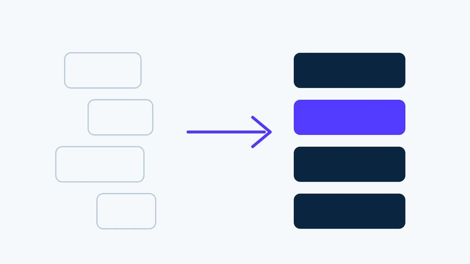 How to Export WordPress Content Without Plugins: rounded ink and orange blocks sliding from a loose stack on the left into an aligned column on the right