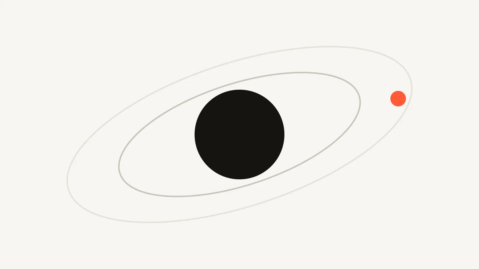 Is Lovable good for SEO? A straight answer: a large ink circle with two thin elliptical orbits around it and an orange dot on the outer orbit