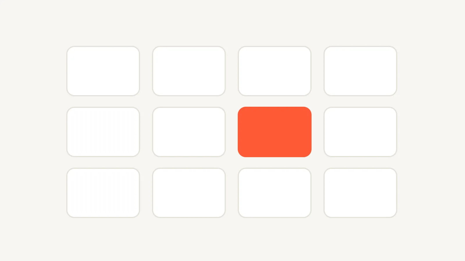 Can you edit a Lovable website yourself?: a four by three grid of cream tiles with thin grey borders and one filled orange tile